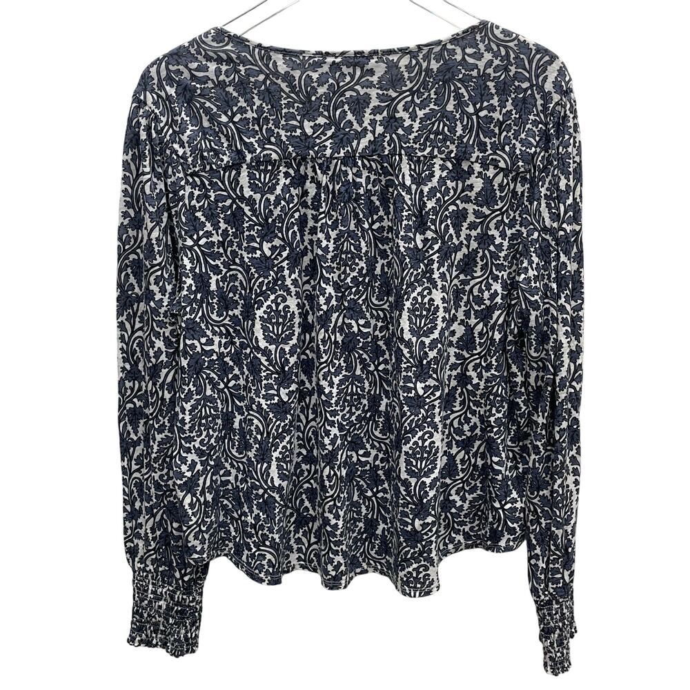 Lucky Brand Vine Print Peasant Top Wide Smocked Cuffs Size Large - Picture 7 of 9